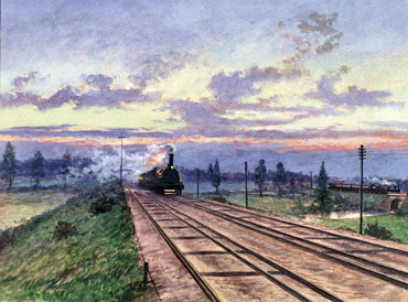 Dawn near Reading, showing a west-bound GWR train c. 1870, artist unkown (Elton Collection: Ironbridge Gorge Museum Trust)