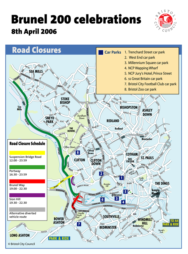 Brunel 200 Celebrations road closures map