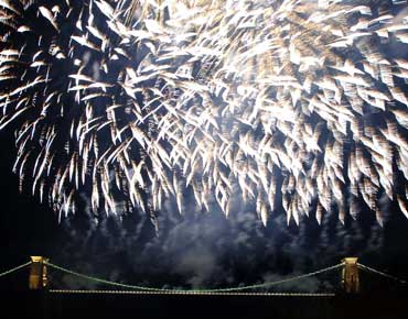 Brunel 200 launch night fireworks above the  new  Clifton Suspension Bridge lights (Martin Chainey)